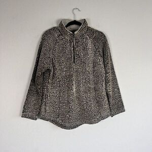 Cozy Sherpa Women’s Tan & Brown Henley Pullover Outdoor Sweater Size Large